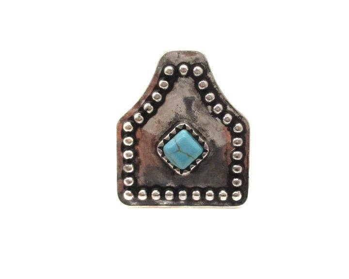 Western Cattle Tag Turquoise Cuff Ring